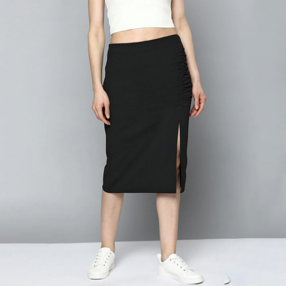 https://fitdrop.in/products/women-black-pure-cotton-solid-ruched-straight-skirt