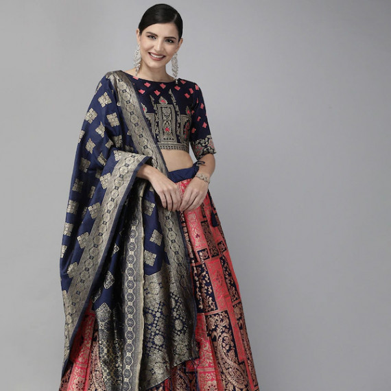 https://fitdrop.in/products/pink-navy-blue-woven-design-semi-stitched-lehenga-unstitched-blouse-with-dupatta