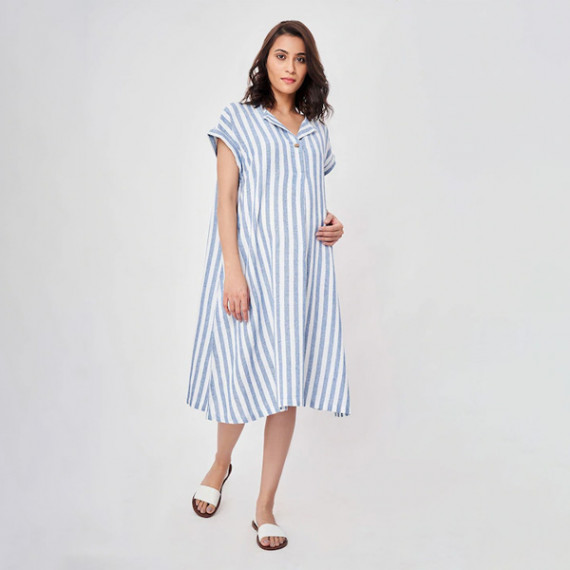 https://fitdrop.in/products/blue-striped-maternity-shirt-midi-dress