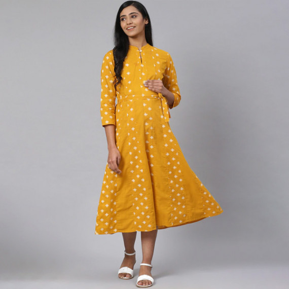 https://fitdrop.in/products/women-mustard-yellow-off-white-printed-pure-cotton-maternity-a-line-dress